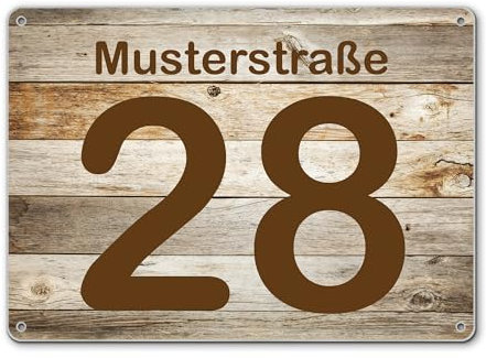 banjado® Hausnummernschild personalisierbar Motiv Graues Holz - Hausschild personalisiert Draußen mit Straßennamen möglich - Hausnummernschild Edelstahl versch. Motive - inkl. Montagematerial