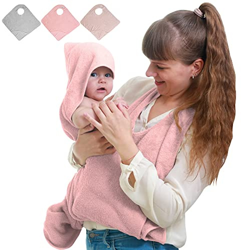 Tyuodna Baby-Handtuch mit Kapuze, freihändiges Baby-Badetuch, Baumwolle, weich und saugfähig, Baby-Handtücher für Neugeborene, Schürze, personalisiertes Geschenk, Baby für Jungen und Mädchen (Rosa)