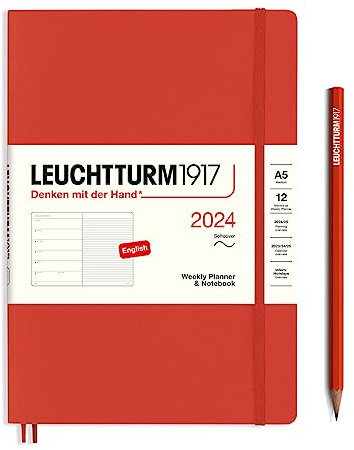 LEUCHTTURM1917 367768 Wochenkalender & Notizbuch Softcover Medium (A5) 2024, 12 Monate, Fox, Englisch