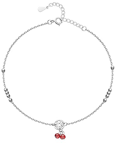 Bracelets de cheville pour femme avec des perles rouges en forme de cerise. Chaîne de cheville en acier inoxydable plaqué or/argent élégante et raffinée. Bracelet de cheville femme. Bijoux pour femme.
