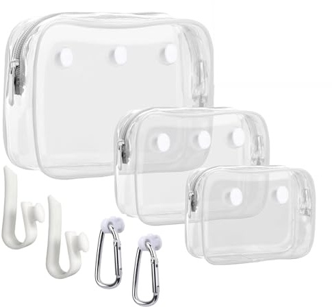 Everfunny 3 Pcs Clear Bogg Beach Tote Bag with 4 Pcs Insert Hooks Accessories for Bogg Bags Travel Makeup Clean Toiletry Brush Organizer Cosmetic Divider Storage Inner Pouch (White set of 3)