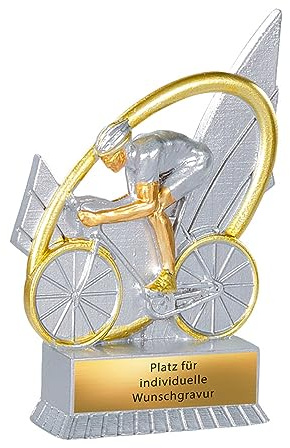 Fahrrad Pokal 12 cm - Radfahrer Trophäe mit Gravur - Radrennen Award Silber | Fahrrad Geschenk & Deko: Miniatur Modell aus Resin für Radsportler, Ideal als Sportler Geschenke oder Geldgeschenk Fahrrad