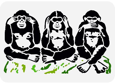 FINGERINSPIRE DREI Weise Affen Schablone 29.7x21 cm Wiederverwendbar Denkende Affen Malschablone Affenmuster Tierthemen Zeichenvorlage Zum Malen Auf Holzwänden DIY Heimdekoration