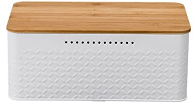 Micvtve Bread Bin,Innovative Bread Box Thanks to Carbon Coating,with Integrated Ventilation Holes,Including Bamboo Lid White