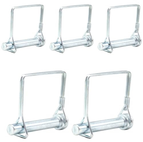 CEEYSEE 5 perni di sicurezza da 10 mm x 60 mm, con chiusura di bloccaggio, staffa quadrata in zincato, per rimorchi, trattori, ribaltabili, fattoria, tosaerba (F.10 mm x 60 mm)