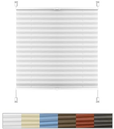 Plissee Haftfix, ohne Bohren, 120 x 30 cm Sicht- und Sonnenschutz, Thermo Plisseerollo Klemmfix inkl. Plissee Klebeplatte 4 Stück, für Fenster & Balkontür, Weiß