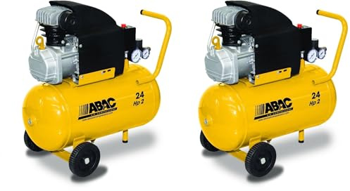 ABAC Compressore d'Aria POLE POSITION B20 BASELINE, Compressore Aria 24 Litri, Doppio Manometro, Pressione Massima 8 Bar, Lubrificato ad olio, Ruote per Trasporto, Potenza 2 CV (Confezione da 2)
