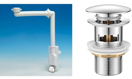 lira Bad NT Siphon Waschbecken, Kunststoff, Weiß, unica & Ibergrif M20502, Universal Ablaufgarnitur POP UP- Anti-Blocking, Auslaufsicher