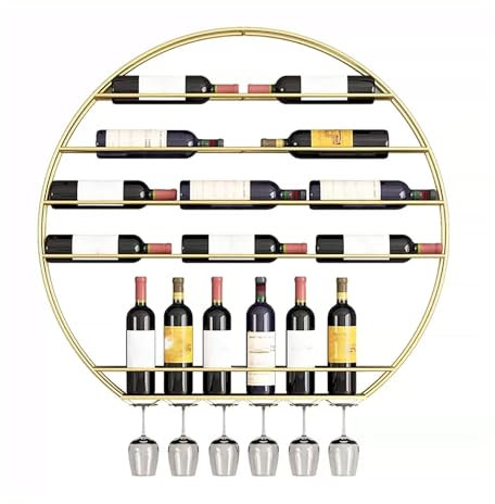 zxhrybh Weinregal Zur Wandmontage, Rundes Wand-Wein Regal, Modernes Wand-Barschrank, Metall-Weinschrank Zur Wandmontage, für Die Home-Bar-Küche (Color : Gold, Size : 39.3in/100cm)