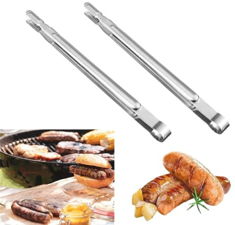 BBQ Sausage Turner Tongs | Long Hot Dog BBQ Tongs | Multipurpose Kitchen Tongs for Grilling Sausages BBQ Accessories | 2024 Sausage Tongs Kitchen BBQ (2 Pack)
