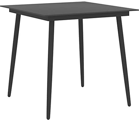 HEFZGDB Garten-Esstisch Schwarz 80x80x74 cm Stahl und Glas Campingtisch Gartentisch Balkontisch Geeignet für Gärten, Terrassen, Decks.