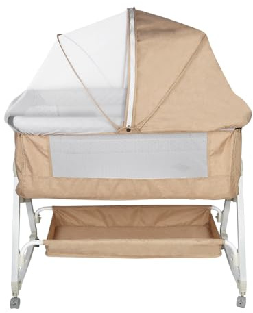 OHMG 3-in-1 Kinderbett mit Moskitonetz, Babywiege und Seitenbett für Cosleeping, Babywiege, Bassinet Baby, Bedside Sleeper, für Babys von 1 bis 36 Monaten, mit um 360° drehbaren Rädern und Korb
