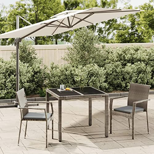Sufrk 3-TLG. Garten-Essgruppe mit Kissen Sitzgruppe Garten Essgruppe GartenmöBel Set Garden Dining Set TerrassenmöBel Set Grau Poly Rattan - 3184981