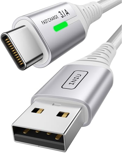 INIU USB C Charger Cable, [2m White] 3.1A Type C Cable Fast Charging, Braided USB A to USB-C Phone Charger Cable USBC for iPhone 17 16 Pro Samsung Galaxy S25 S24 S23 Huawei P9 Pixel 10 9 iPad etc.