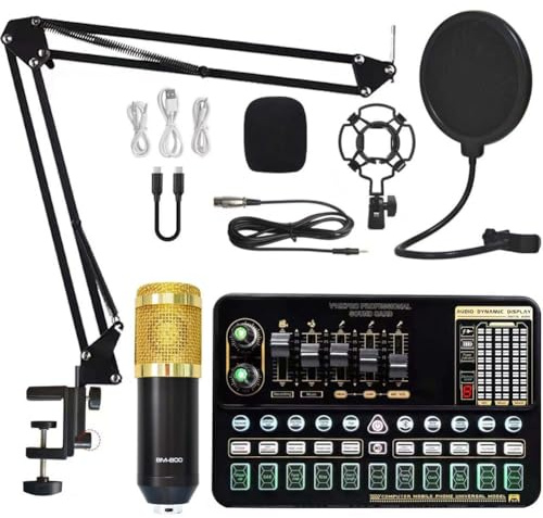 Xbsduih Paquete de equipo para podcast tarjeta de sonido de la variante Bm800 Micrófono Juego completo de accesorios para la transmisión desde