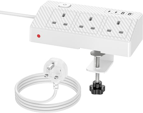 Desk Extension Lead 2M with PD20W USB-C, HAFINO Desk Power Socket