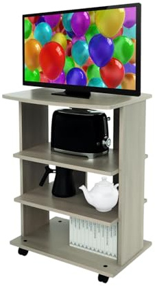 MOHOME Mobile Tv Legno MDF 3 Ripiani Mobiletto Olmo Carrello Porta Tutto Pavimento Televisore Console Videogiochi DVD Ruote Trasportabili Robusto Moderno