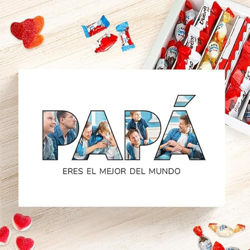 Transparent Gift Caja de Dulces Personalizada con Fotos en Letras Papá. Regalos Día del Padre. Caja Bombones para Regalar. Caja Chuches Cumpleaños. Regalos Originales para Hombre. Regalos para Padres