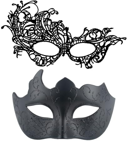 AYNKH 2 Masques de Mascarade, Noir et Dentelle, Mardi Gras, Halloween, Unisex, Taille Unique