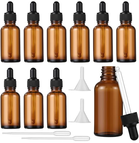 10 flaskor med 30 ml för eteriska oljor, glas, brun, lämplig för eteriska oljor, aromaterapioljor, Brun