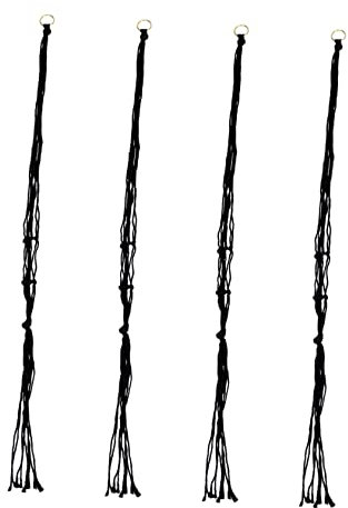 TOGEVAL Colgador de Plantas de Macramé 4 Piezas Negro Cuerda Algodón Madera