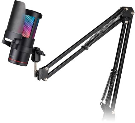 Mars Gaming MMIC-SC, Microphone Studio Professionnel, ARGB Haut de Gamme, Haute Définition 192Khz 24-bit, Bras Mécanique Omnidirectionnel, Molette Contrôle, Filtre Anti-Pop Maille Métallique, Noir