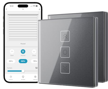 Tallifun Smart Rolladenschalter mit Prozentanzeige, Wlan Jalousie Schalter Rolladensteuerung für Smart Life, Funktioniert mit Alexa/Google Assistant/Siri, Benötigt Nullleiter 80x 80mm