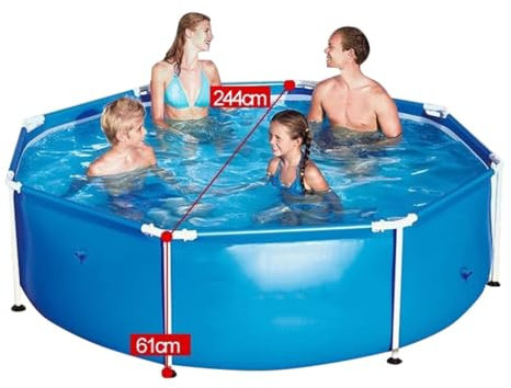 Easnuroz Piscina De Acero Pro Pool 152/244cm Marco De Metal Redondo Por Encima Del Suelo Piscina De Jardín Marco Piscina Enterrada Familiar, Piscina De Jardín Al Aire Libre Estudiantes Y Adultos(244*6