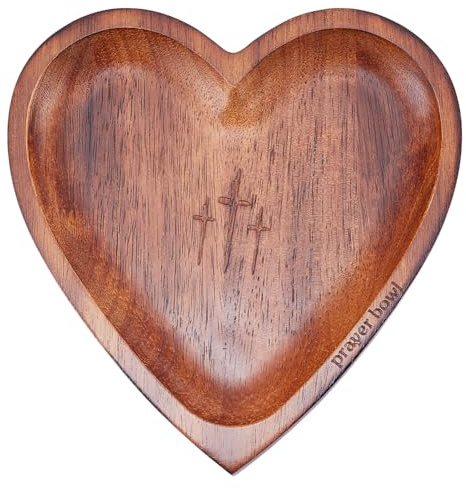 UNICRAFTALE Cuencos de oración de corazón de madera con cruz, regalos cristianos para mujeres, cuencos decorativos con forma de corazón, cuenco decorativo de resina para oración del hogar, fiesta