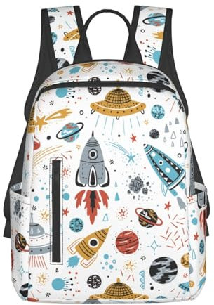 Hgbbdyyjj Cartoon-Raketen-Rucksack, personalisierbar, modisch, mehrere Szenen, langlebig, einfach, lässig, Schwarz , One size
