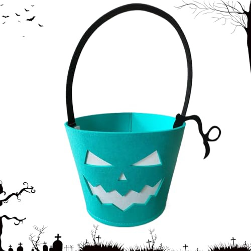 Secchio di Halloween, Goody Secchielli luminosi per bambini, 24 x 16 x 16 cm, sacchetti in feltro fluorescente luminoso, sicuro per riporre caramelle, cioccolatini, snack, forniture