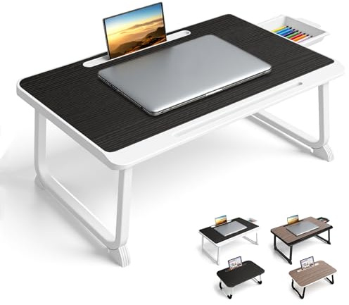 Bureau de lit pour Ordinateur Portable, Plateau-Repas pour Petit-déjeuner au, Travail et Étude, Bureau à Domicile, Support pour canapé lit (60x40 Black)