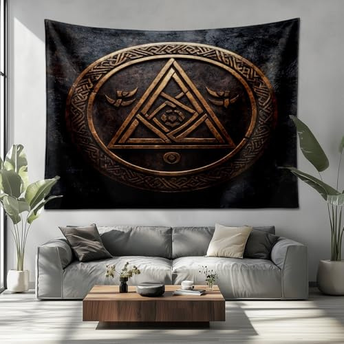 Arazzo da Parete 230x180cm Arazzo Psichedelico, Scudo Runico Nordico Arazzo da Parete In Tessuto Decorativo Arte Tessuto per Soggiorno, Camera da Letto, Grigio