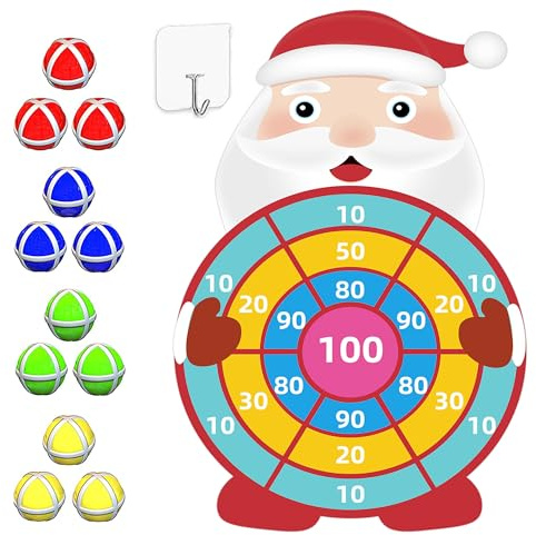 76CM Große Weihnachtsdeko, Klett Dartscheibe für Kinder mit 12 Klettbällen, Weihnachts Wurfspiel Geburtstags Partyspiel Indoor & Outdoor Spielzeug Geschenk zu Weihnachten ab 3 Jahre