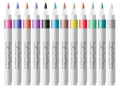 Paint Markers,Acrylic Markers,12/24 Color Set,Soft Brush, Water-Based and Non-Toxic, Suitable for Children's DIY Creations on Stones, Canvas, and Glass