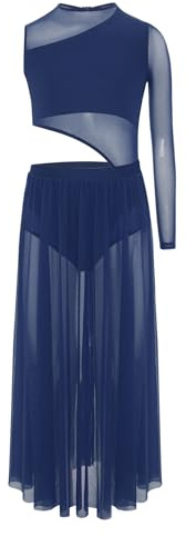 Oyolan Robe Danse Classique Fille Enfant Asymétrique Une Epaule Justaucorps Ballet Robe Tenue Danse Contemporaine Bleu Marine 11-12 Ans