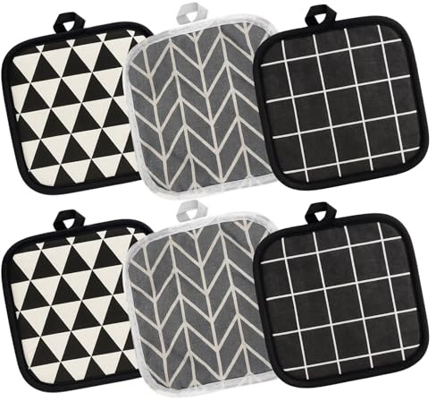 Topflappen mit Tasche 6 Stück Baumwoll-Topflappen Hitzebeständige Quadratische Topflappen Set Saugfähig & Abriebfest für Küche Kochen Backen Grillen & Servieren