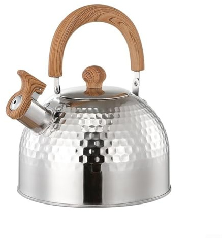 Cushteg Bouilloire sifflante en acier inoxydable pour cuisinière, capacité de 2 L/3 L/4 L, avec poignée isolante et bec anti-éclaboussures pour le camping et la maison (2000 ml)