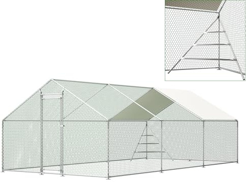 Jaxenor Hühnerstall mit Klettergerüst aus Metall, 3x6x2m, Freilaufgehege Hühnerstall mit Sicherheitsschloss, Hühnergehege mit Dach und Lauffläche, Hühnerauslauf für Hühner und Kleintiere, Silber