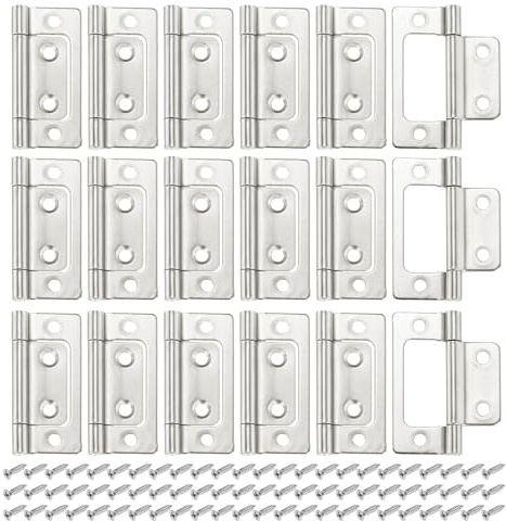 sourcing map 18Pcs Non Mortise Door Hinges, 51 x 25mm Iron Bifold Butt Cabinet Hinges Smooth Sliding Bearing Hinge with Mounting Screws for Doors, Windows, Cabinets, Furniture, White Nickel