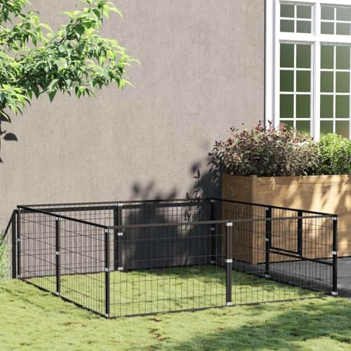 Hundezwinger Schwarz 4 m² Stahlkonstruktion mit Maschendraht Gitterwänden und abschließbarer Tür für Sicherheit und Belüftung, robuster Außenkäfig für Hundeunterbringung