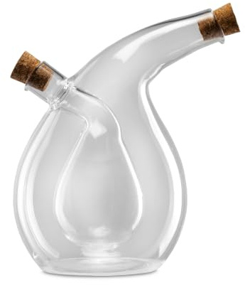 apollo THE HOUSEWARES BRAND Glass Oil and Balsamic Drizzle Bottle | Tear Drop Shape, Dual Dispenser Jar with Cork Stopper, 12.5x9.5x15cm