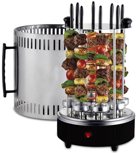 Griglia Elettrica Verticale, Girarrosto Verticale con 8 Forchette, Rotazione a 360° e Design Senza Fumo, Griglie per Barbecue Rotanti Automatiche Verticali per Feste, Cucina All'aperto
