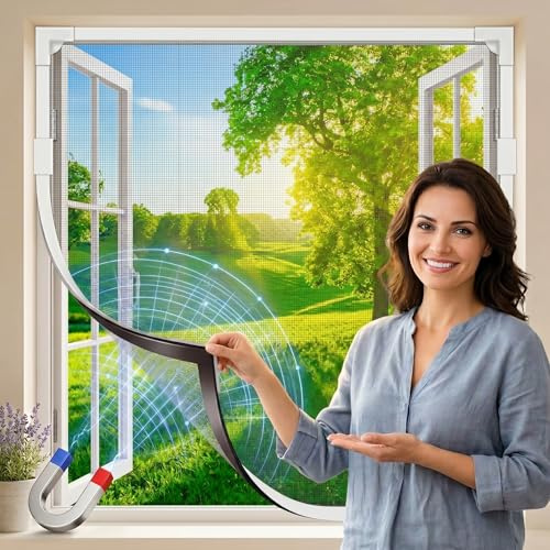 vooiceofco Fliegengitter Fenster Magnet, Insektenschutz bis 120 x 130 cm, DIY Insektenschutz Magnetfenster, Mückennetz Fenster, Glasfaser-Mesh, für Familien, Kinder und Haustiere(Dunkelgrau)