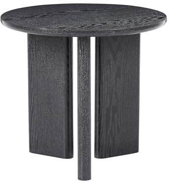 Beliani Mesa Auxiliar Moderna de MDF con Chapa de Papel Redonda Patas de Tres Paneles Sala de Estar Negro Cowal