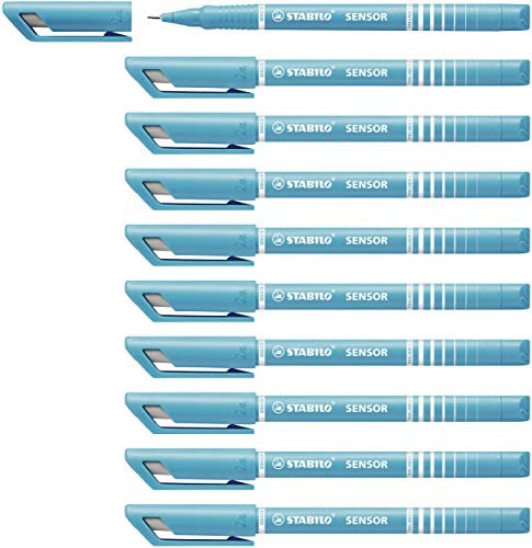 STABILO - Fineliner mit gefederter Spitze - SENSOR F - fein - 10er Pack - türkis