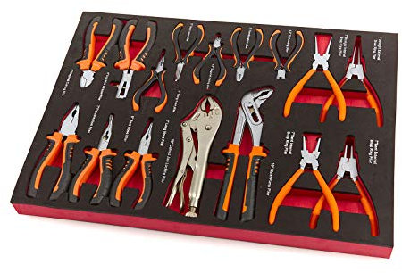 HBM Ensemble de Pinces 16 pièces Incrustation en Mousse pour Chariot à Outils