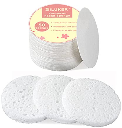 50-Count Compressed Facial Sponges for Daily Cleansing and Gentle Exfoliating, 100% Natural Cellulose Spa Sponge Perfect for Removing Dead Skin, Dirt and Makeup