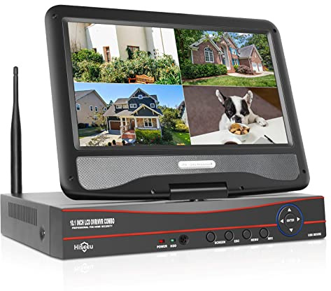 【No HDD】 10'' LCD Wireless WiFi NVR 10 Channels Network Video Recorder, Motion Detection Zones, 24/7 Record, Work with Hiseeu HiseeuCloud 1080P/3MP/5MP Wireless Camera
