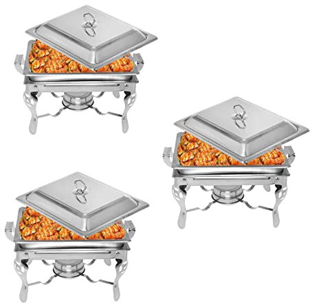 ACiyD 4.5L Chafing Dishes Set Buffet, 1/2/3/4/5/6 Packs Stainless Steel Food Warmers Server with Food Pan, Water Pan, Lid and Fuel Holder, for Parties, Weddings and Events,1Pack (3Pack)